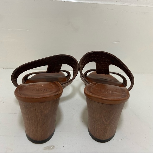 Henry Cuir Womens Brown Laser Cut Heel Leather Sandals Size 39 USA 9 - Picture 4 of 10